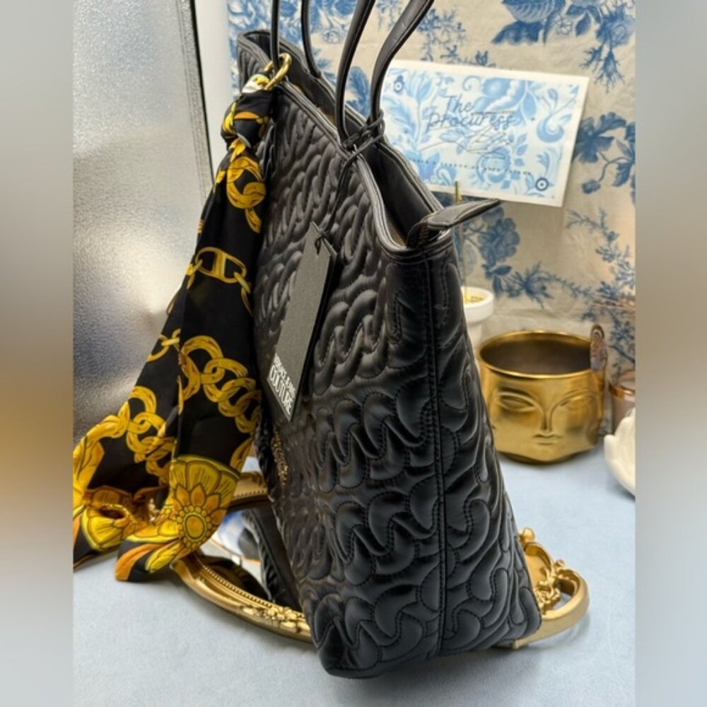 🆕 VERSACE JEANS COUTURE 🧿 NWT Black Thelma Tote Shopper + Scarf - Picture 6 of 16